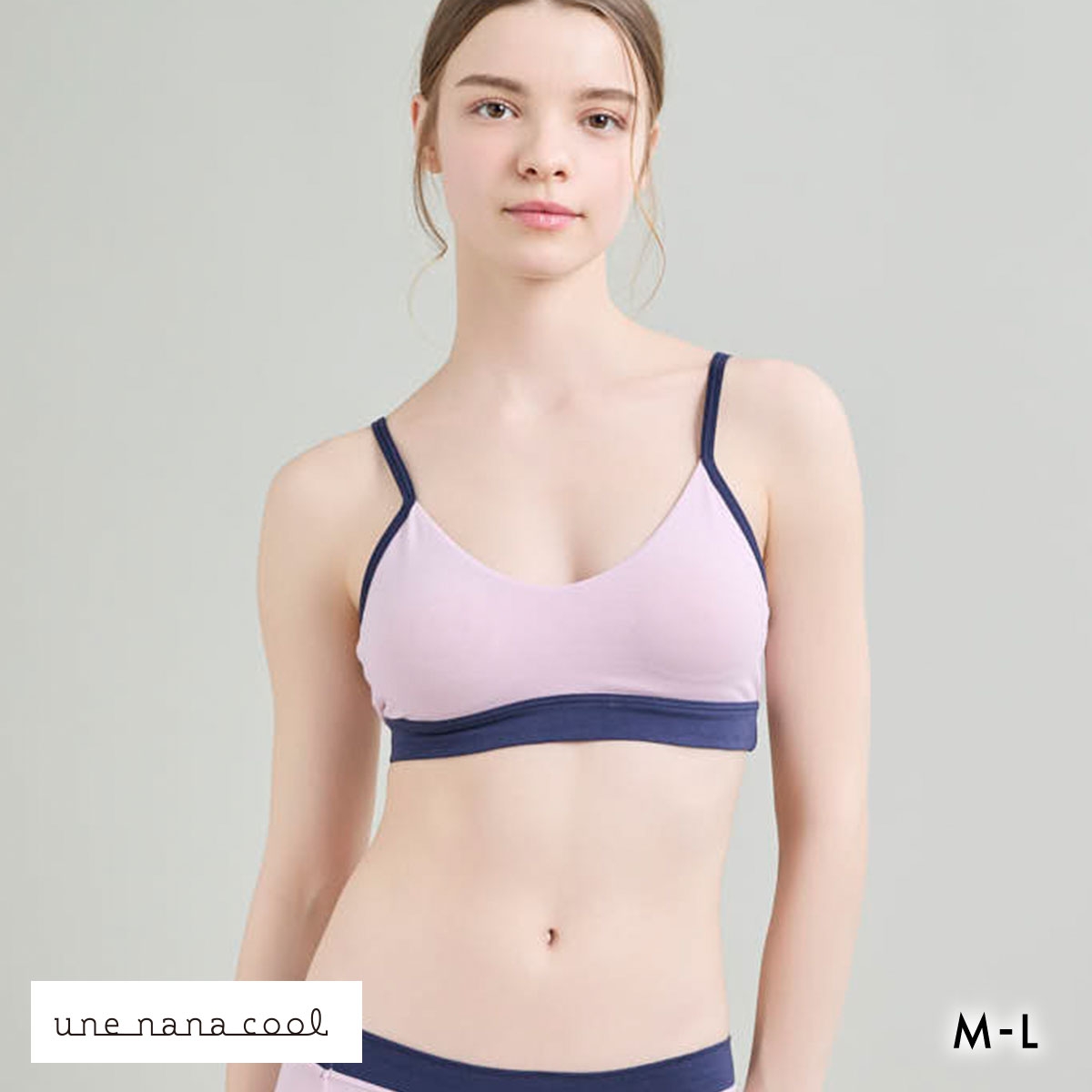 ウンナナクール une nana cool カラーブロッキング ノンワイヤー ブラジャー 単品(RP-ロマンピンク-M)