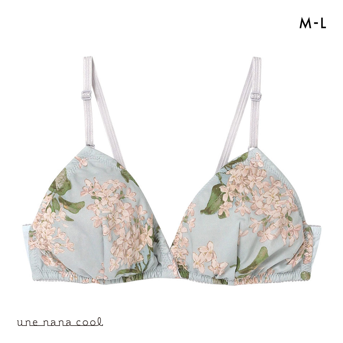 ウンナナクール une nana cool 綿混 三角ノンワイヤーブラ MADE WITH LIBERTY FABRIC 単品(SX-サックス-M)