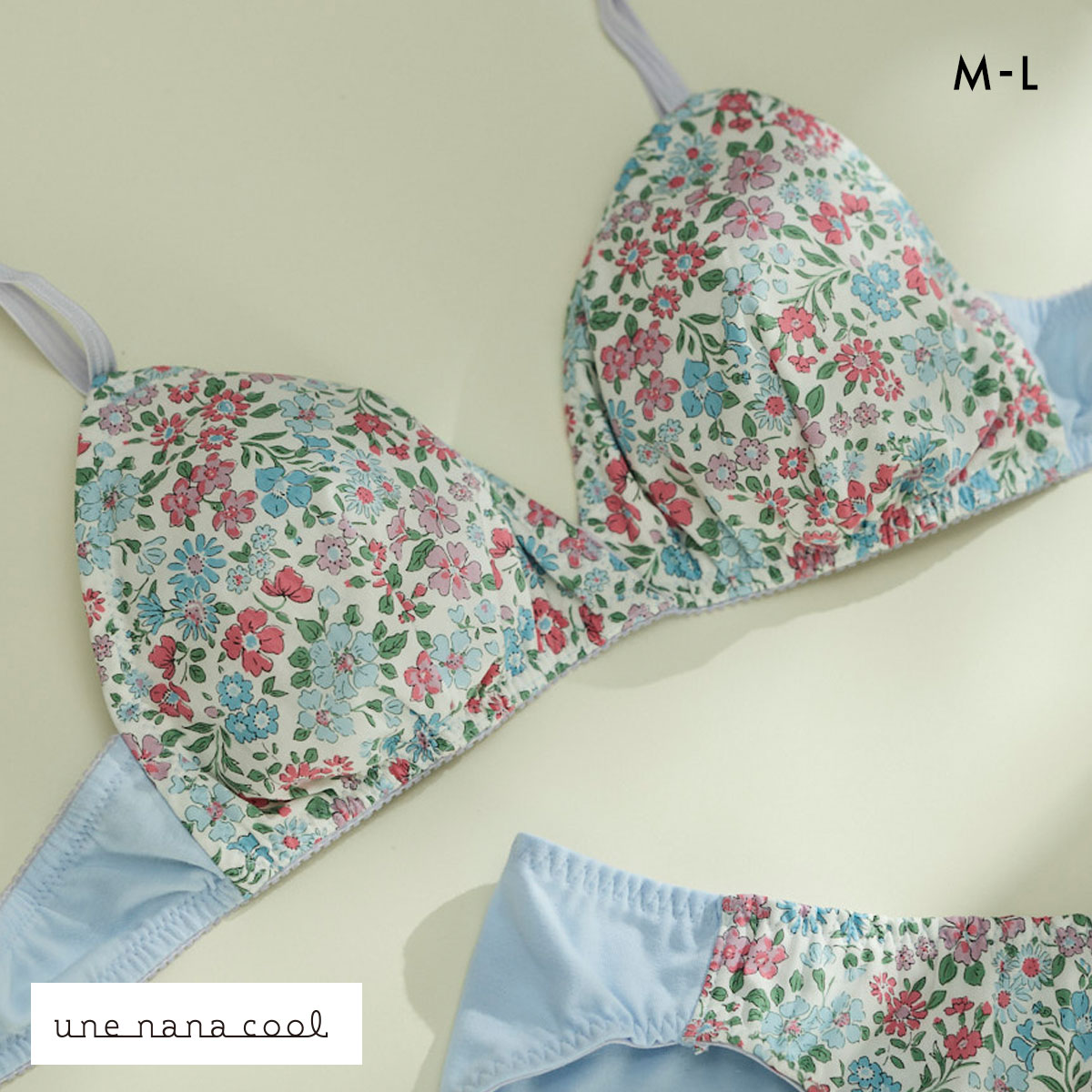ウンナナクール une nana cool 綿混 三角ノンワイヤーブラ MADE WITH LIBERTY FABRIC 単品(PI-ピンク-M)