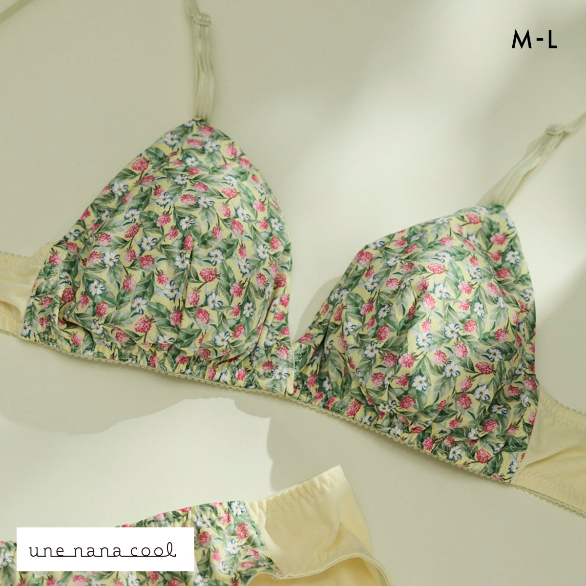 ウンナナクール une nana cool 綿混 三角ノンワイヤーブラ MADE WITH LIBERTY FABRIC 単品(YE-イエロー-M)