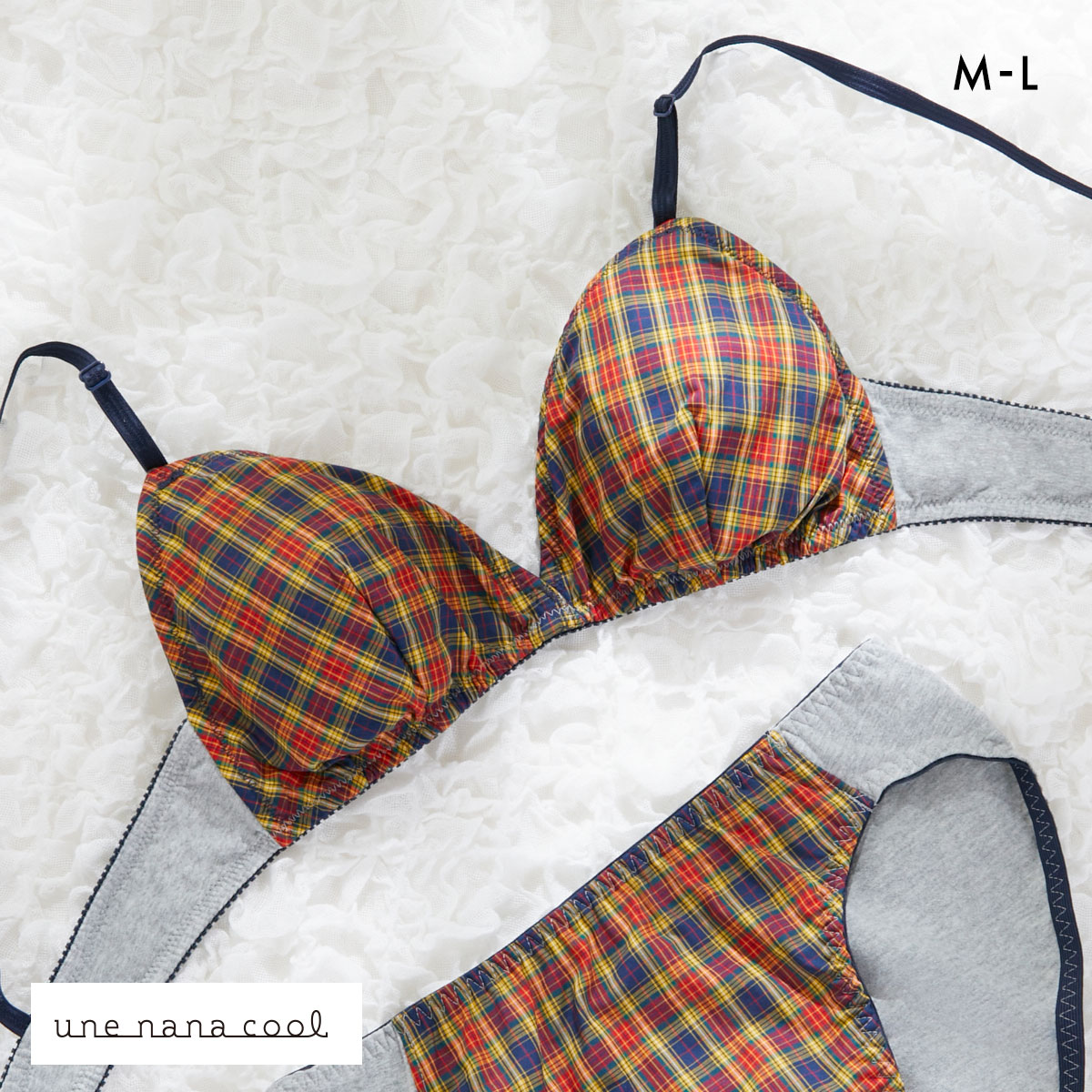 ウンナナクール une nana cool 綿混 三角ノンワイヤーブラ MADE WITH LIBERTY FABRIC 単品(NV-ネイビー-M)