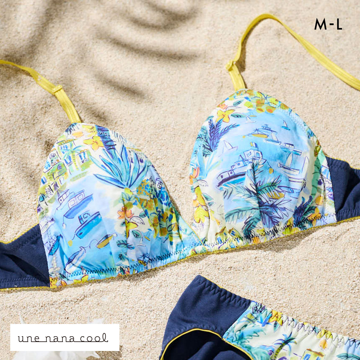 ウンナナクール une nana cool 綿混 三角ノンワイヤーブラ MADE WITH LIBERTY FABRIC 単品(BU-ブルー-M)