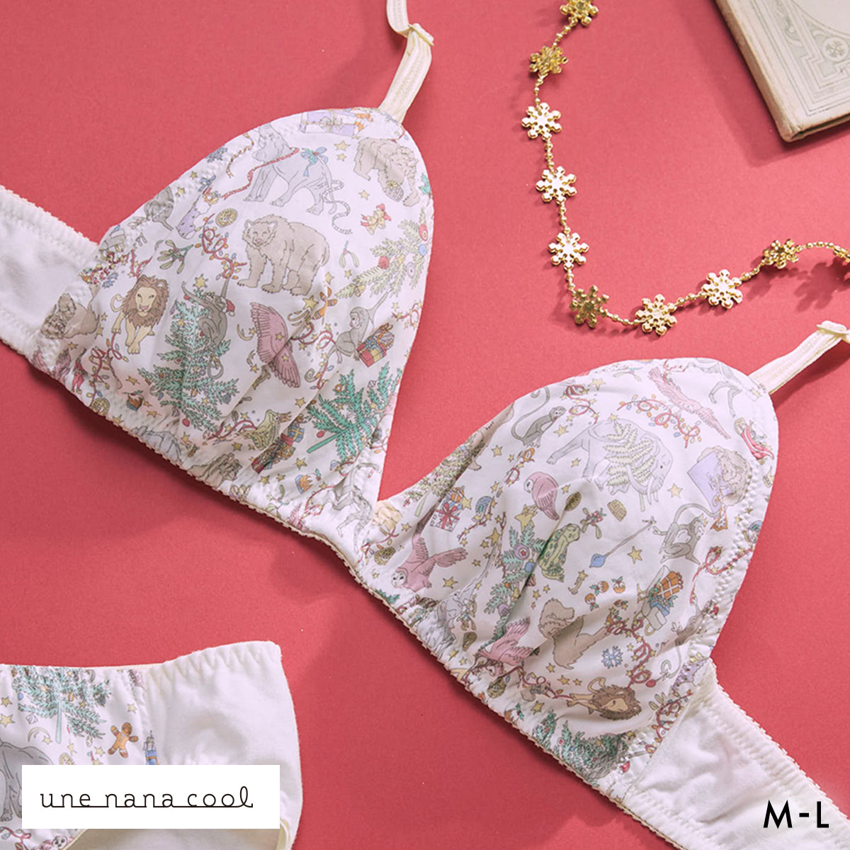 ウンナナクール une nana cool 綿混 三角ノンワイヤーブラ MADE WITH LIBERTY FABRIC 単品(IV-アイボリー-M)