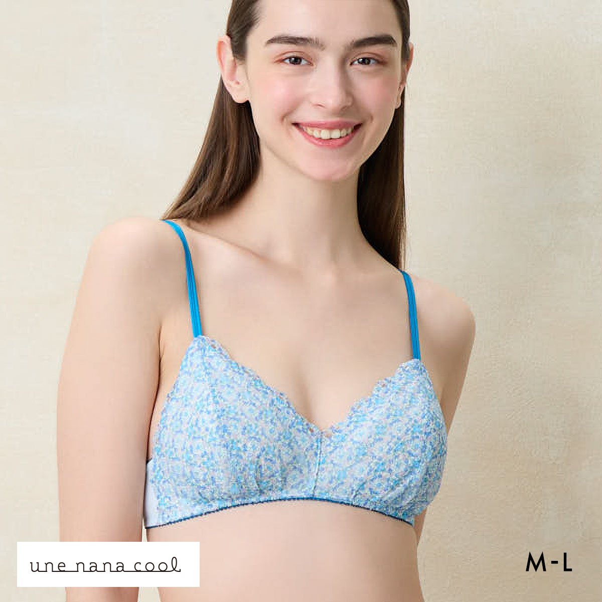 ウンナナクール MADE WITH LIBERTY FABRIC 三角レース ノンワイヤーブラ une nana cool(BU-ブルー-M)