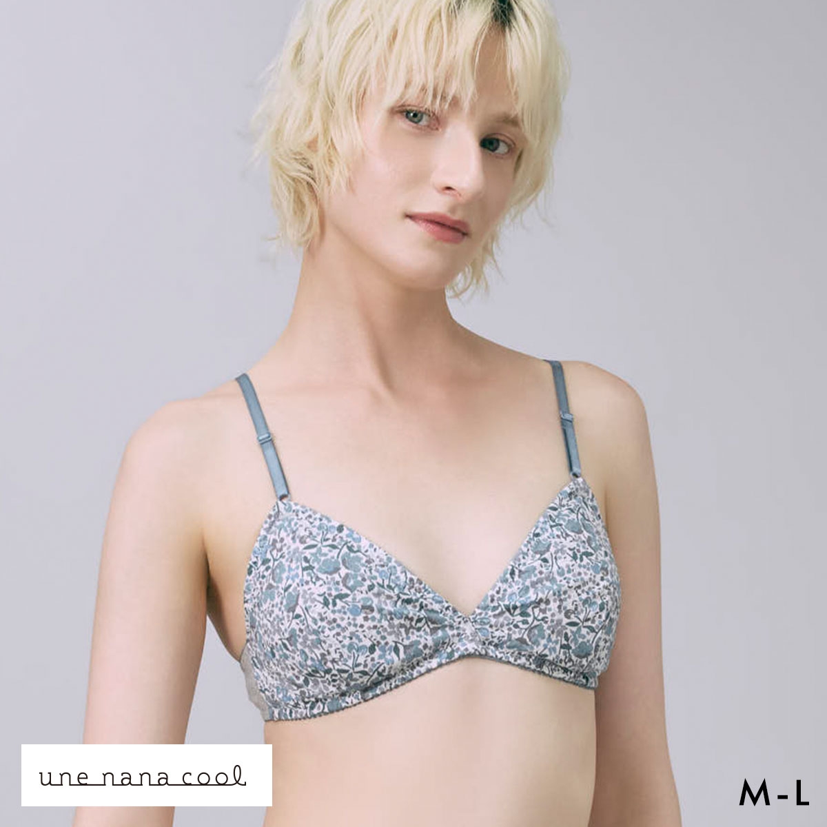 ウンナナクール 綿混 三角ノンワイヤーブラ MADE WITH LIBERTY FABRIC 単品 une nana cool(SX-サックス-M)