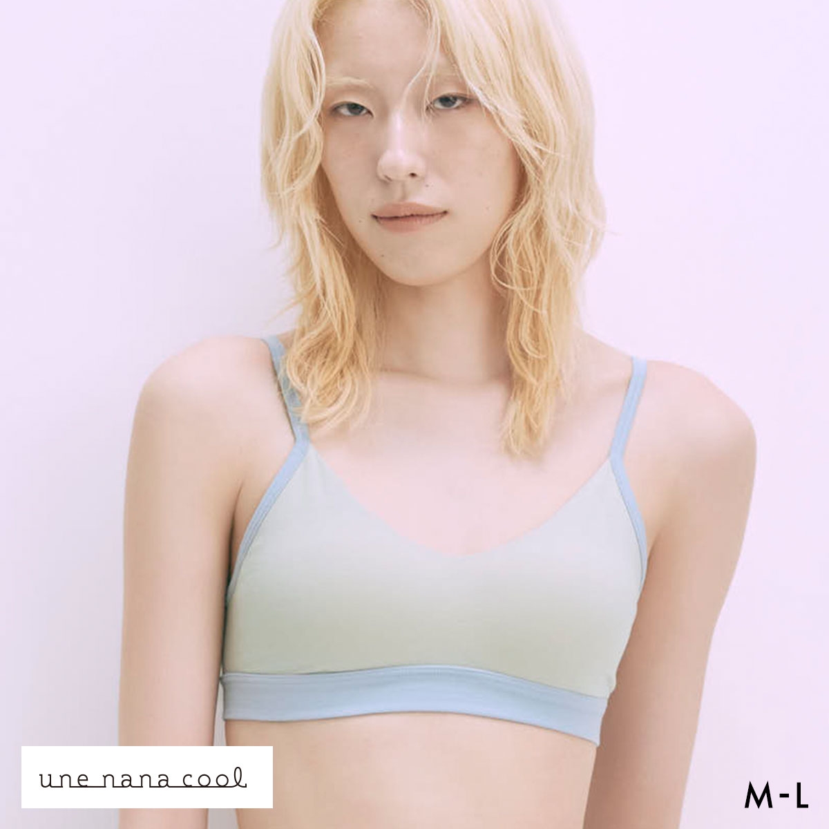 ウンナナクール リニューアル 綿混 カラーブロッキング ノンワイヤー ブラジャー 単品 une nana cool(ME-メロン-M)
