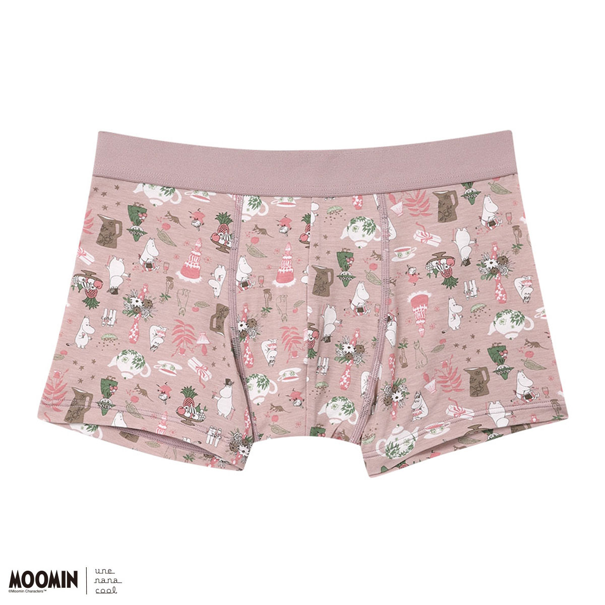 ウンナナクール MOOMIN × une nana cool メンズボクサーパンツ ムーミン 前閉じ(PI-ピンク-M)