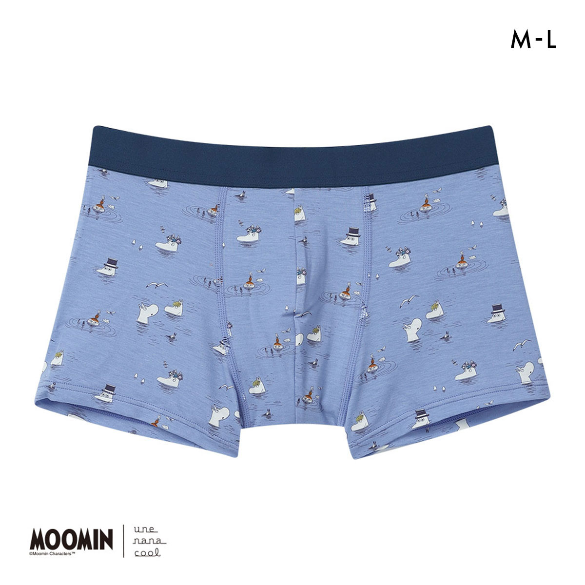 ウンナナクール MOOMIN × une nana cool メンズボクサーパンツ ムーミン 前閉じ(BU-ブルー-M)
