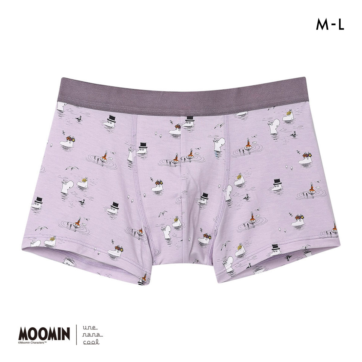 ウンナナクール MOOMIN × une nana cool メンズボクサーパンツ ムーミン 前閉じ(PU-パープル-M)