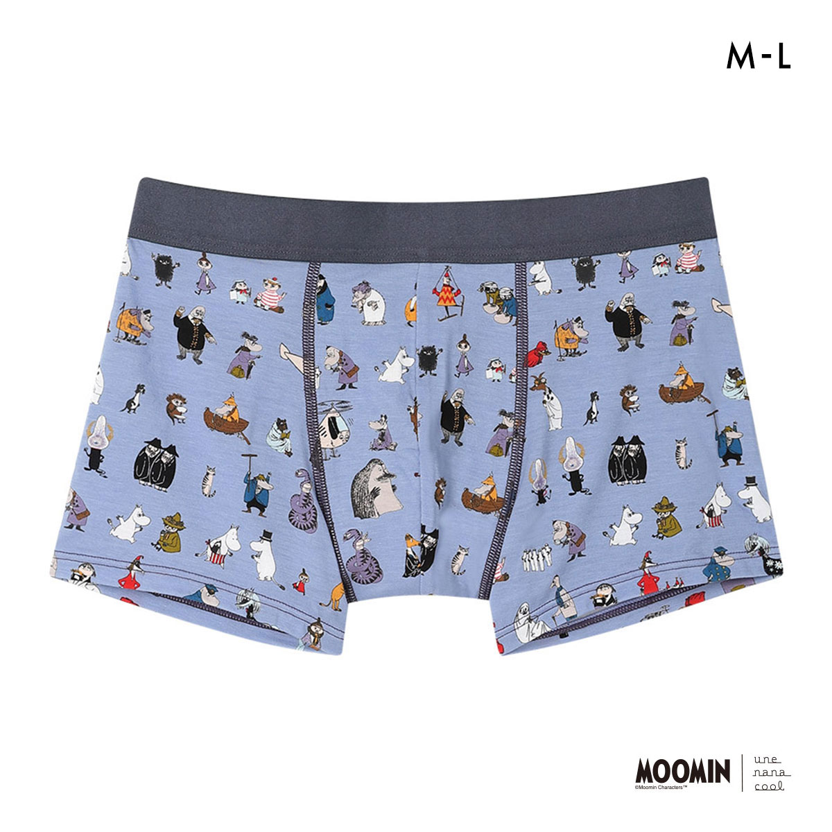 ウンナナクール MOOMIN × une nana cool メンズボクサーパンツ ムーミン 前閉じ(SX-サックス-M)