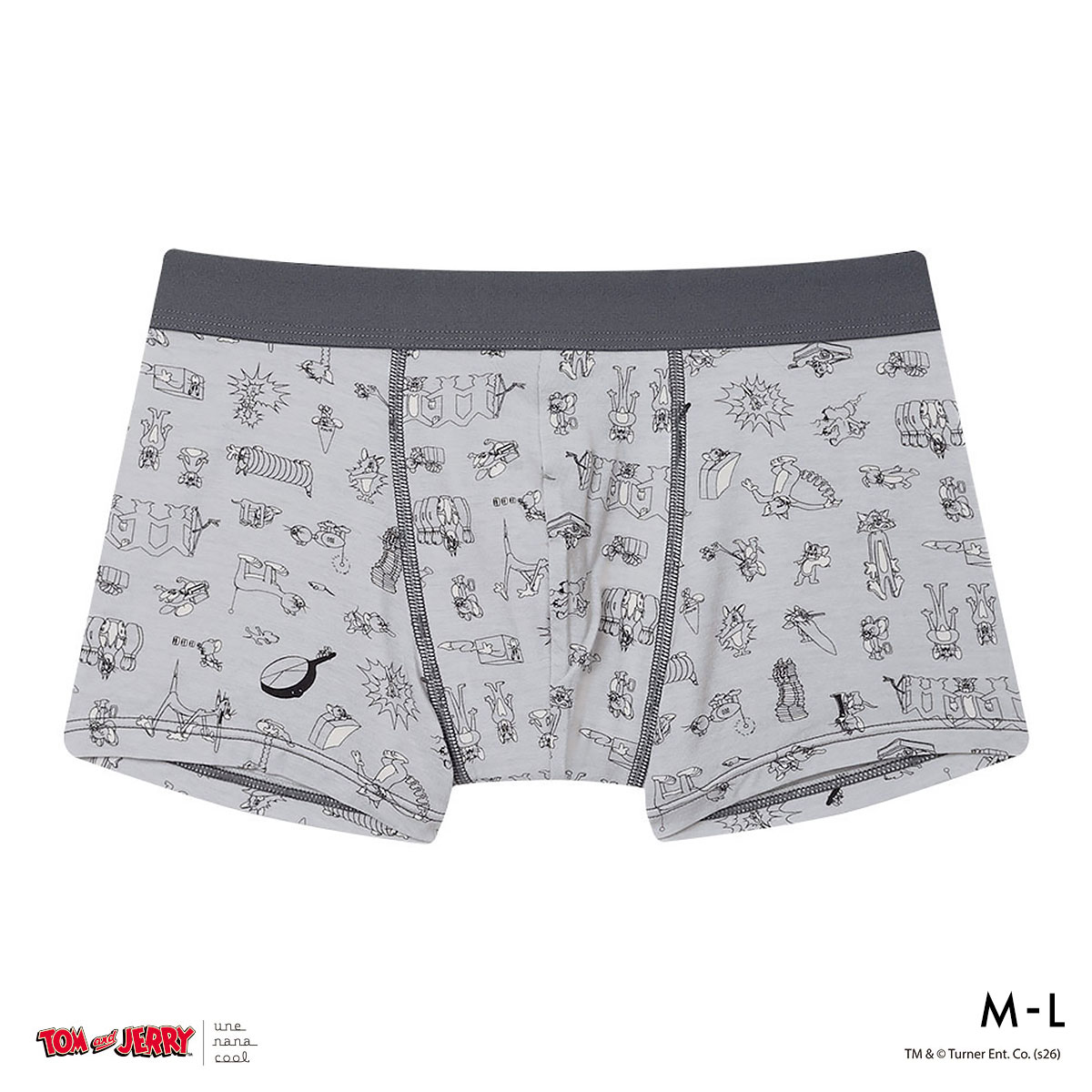 ウンナナクール トムとジェリー × une nana cool メンズボクサーパンツ 前閉じ(GY-グレー-M)