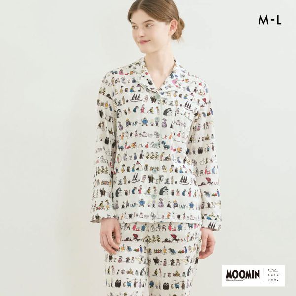 ウンナナクール MOOMIN × une nana cool 綿100％ 開襟パジャマ ルームウェア パジャマ 上下セット 長袖 レディース