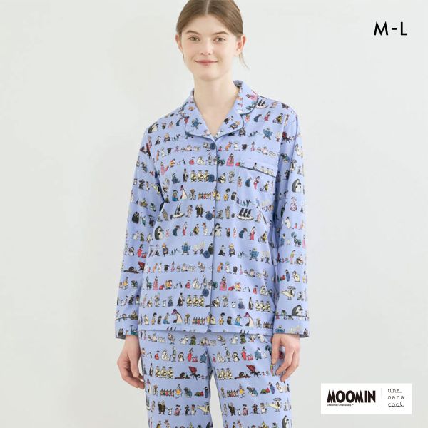 ウンナナクール MOOMIN × une nana cool 綿100％ 開襟パジャマ ルームウェア パジャマ 上下セット 長袖 レディース
