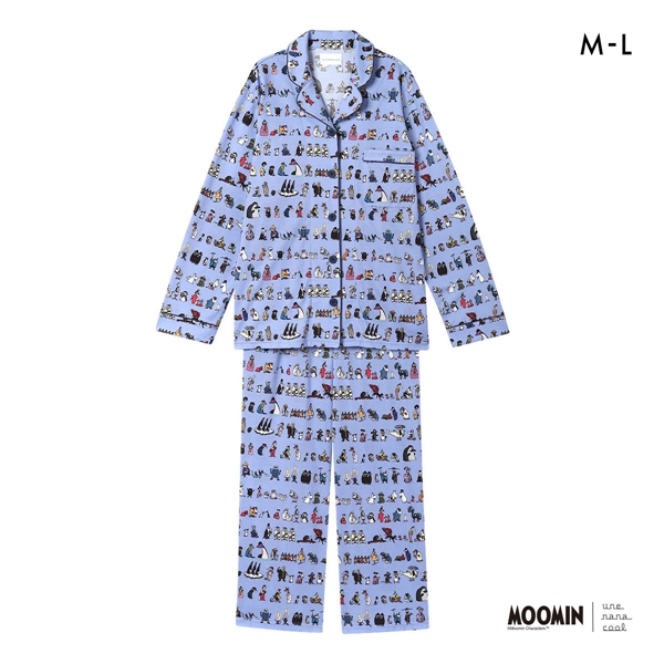 ウンナナクール MOOMIN × une nana cool 綿100％ 開襟パジャマ ルームウェア パジャマ 上下セット 長袖 レディース