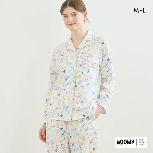 ウンナナクール MOOMIN × une nana cool 綿100％ 開襟パジャマ ルームウェア パジャマ 上下セット 長袖 レディース