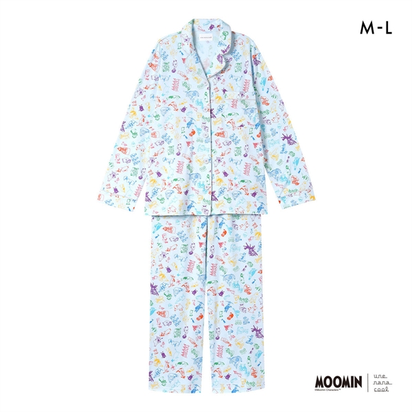ウンナナクール MOOMIN × une nana cool 綿100％ 開襟パジャマ ルームウェア パジャマ 上下セット 長袖 レディース