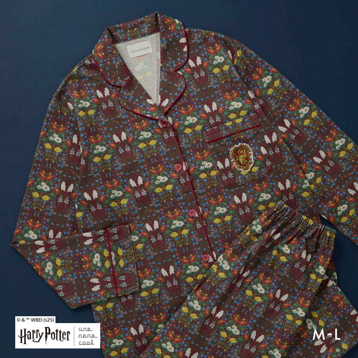 ウンナナクール Harry Potter × une nana cool 綿100％ パジャマ ルームウェア 上下セット ハリー・ポッター(EN-エンジ-M)