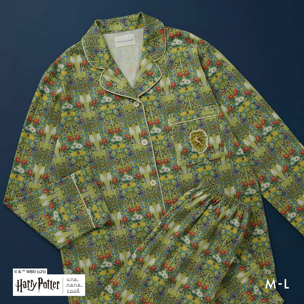 ウンナナクール Harry Potter × une nana cool 綿100％ パジャマ ルームウェア 上下セット ハリー・ポッター(YE-イエロー-M)