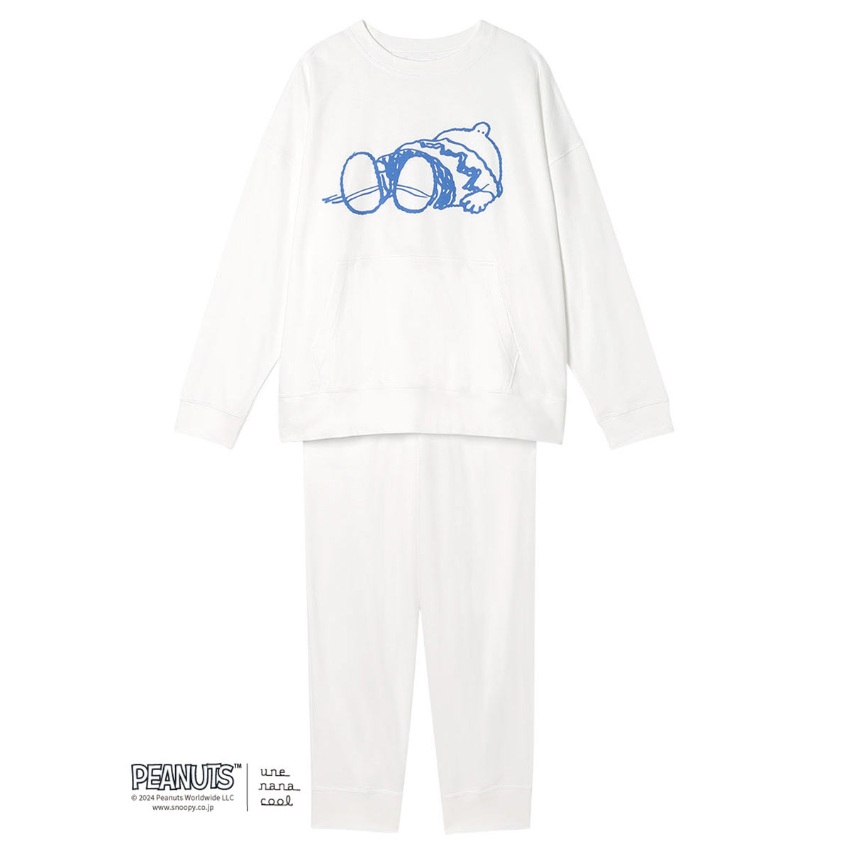 ウンナナクール 綿100PEANUTS × une nana cool やわらか裏毛パジャマ ルームウェア スヌーピー 上下セット 長袖 レディース une nana cool(WH-ホワイト-M)