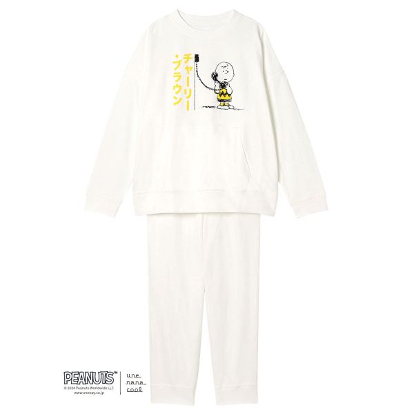 ウンナナクール 綿100PEANUTS × une nana cool やわらか裏毛パジャマ ルームウェア スヌーピー 上下セット 長袖 レディース une nana cool