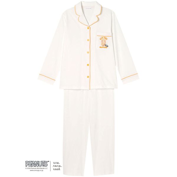 ウンナナクール 綿100 PEANUTS × une nana cool ハイゲージ天竺パジャマ ルームウェア スヌーピー 上下セット 長袖 レディース une nana cool