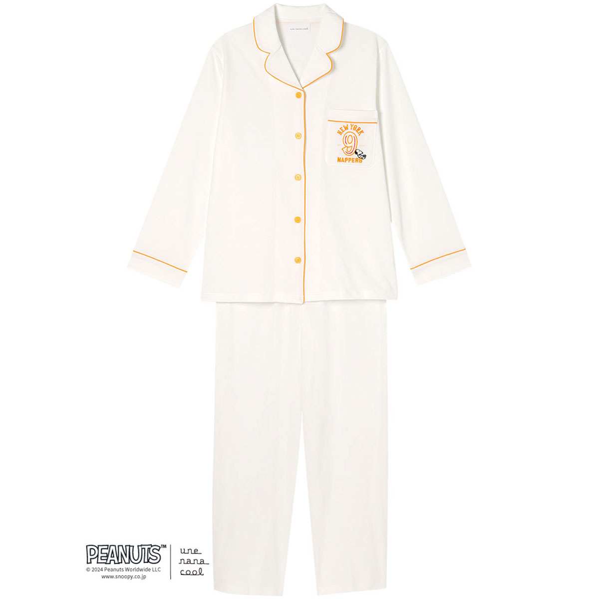 ウンナナクール 綿100 PEANUTS × une nana cool ハイゲージ天竺パジャマ ルームウェア スヌーピー 上下セット 長袖 レディース une nana cool(WH-ホワイト-M)