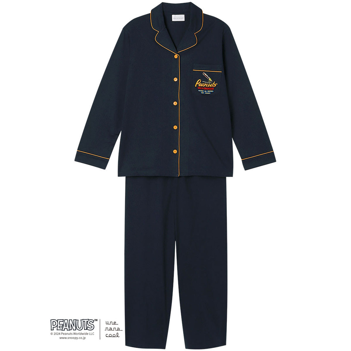 ウンナナクール 綿100 PEANUTS × une nana cool ハイゲージ天竺パジャマ ルームウェア スヌーピー 上下セット 長袖 レディース une nana cool(NV-ネイビー-M)