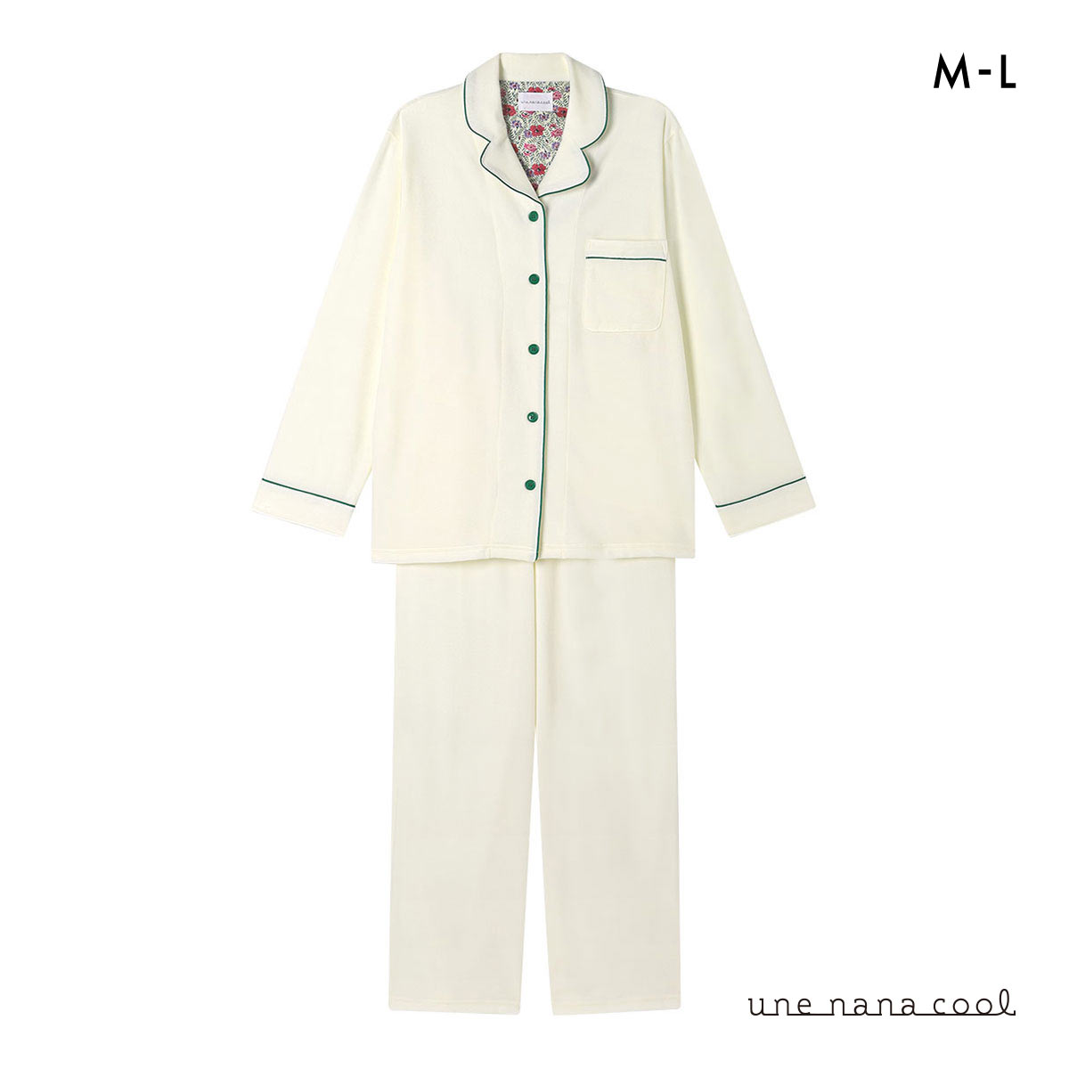 ウンナナクール なめらかパイルパジャマ MADE WITH LIBERTY FABRIC ルームウェア 上下セット 長袖 レディース une nana cool(IV-アイボリー-M)