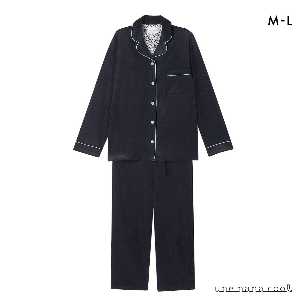 ウンナナクール なめらかパイルパジャマ MADE WITH LIBERTY FABRIC ルームウェア 上下セット 長袖 レディース une nana cool(NV-ネイビー-M)