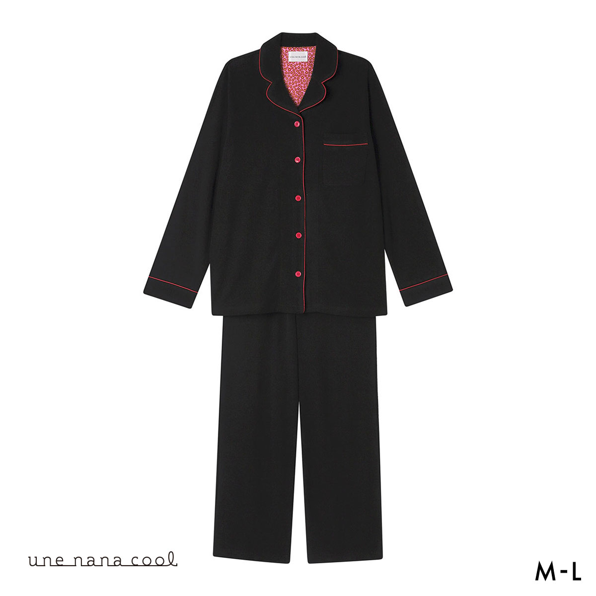 ウンナナクール 綿混 コットンパイルパジャマ MADE WITH LIBERTY FABRIC ルームウェア 上下セット 長袖 レディース une nana cool(BK-ブラック-M)