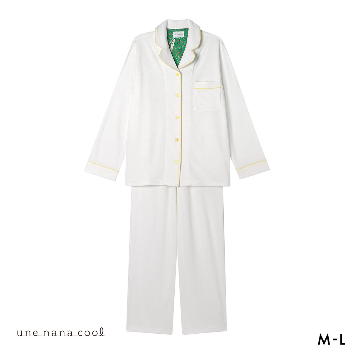 ウンナナクール 綿混 コットンパイルパジャマ MADE WITH LIBERTY FABRIC ルームウェア 上下セット 長袖 レディース une nana cool(WH-ホワイト-M)