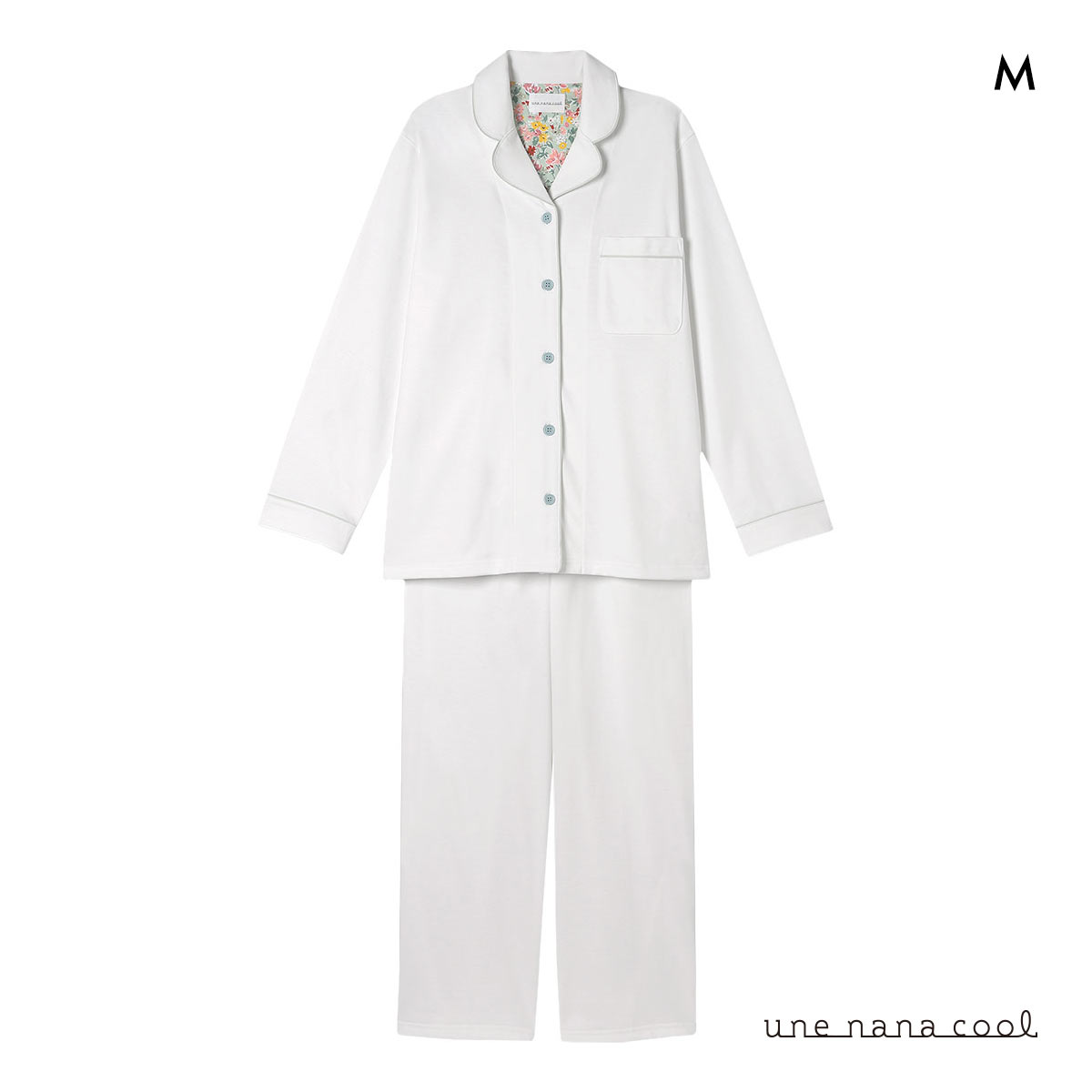 ウンナナクール 綿混 32 CM天竺パジャマ MADE WITH LIBERTY FABRIC ルームウェア 上下セット 長袖 レディース une nana cool(WH-ホワイト-M)