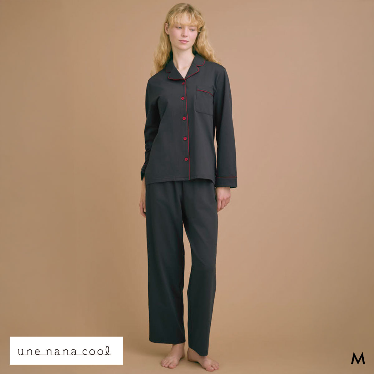 ウンナナクール 綿100％ 72/2メガハイゲージパジャマ MADE WITH LIBERTY FABRIC ルームウェア 長袖パジャマ une nana cool(BK-ブラック-M)