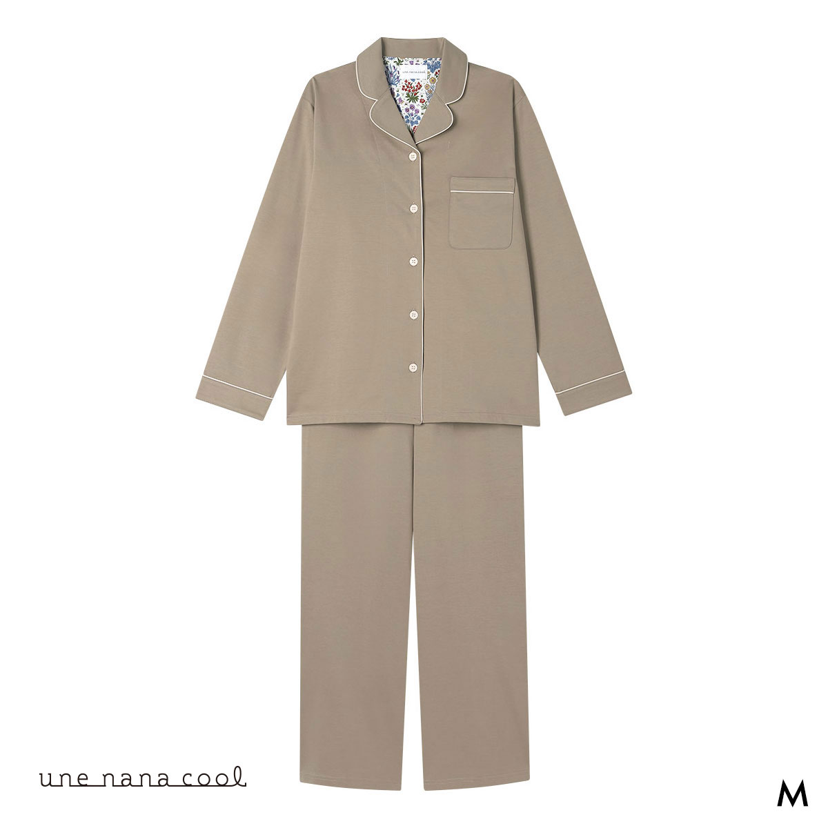 ウンナナクール 綿100％ 72/2メガハイゲージパジャマ MADE WITH LIBERTY FABRIC ルームウェア 長袖パジャマ une nana cool(BE-ベージュ-M)