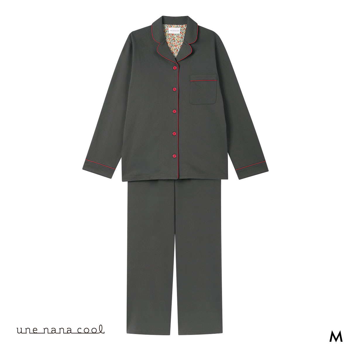 ウンナナクール 綿100％ 72/2メガハイゲージパジャマ MADE WITH LIBERTY FABRIC ルームウェア 長袖パジャマ une nana cool(CGY-チャコールグレー-M)