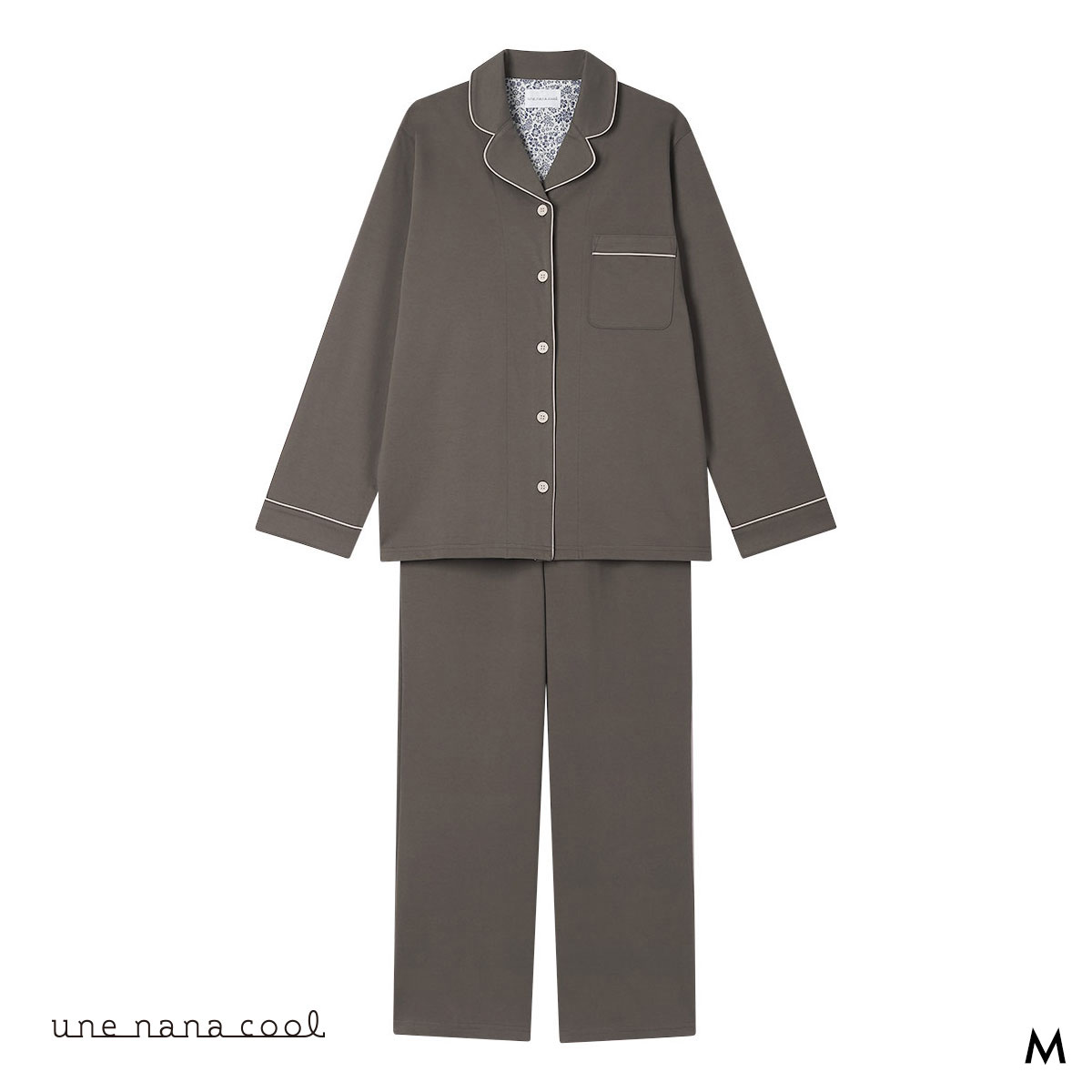 ウンナナクール 綿100％ 72/2メガハイゲージパジャマ MADE WITH LIBERTY FABRIC ルームウェア 長袖パジャマ une nana cool(DBR-濃ブラウン-M)