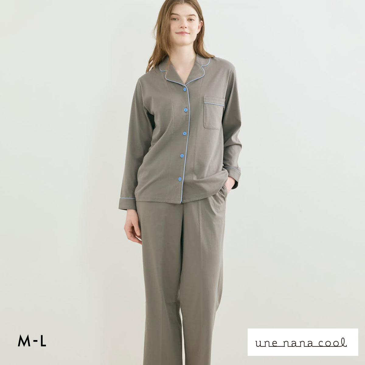 ウンナナクール 綿100 なめらかハイゲージ天竺パジャマ MADE WITH LIBERTY FABRIC ルームウェア 上下セット 長袖 レディース une nana cool(DGY-濃グレー-M)