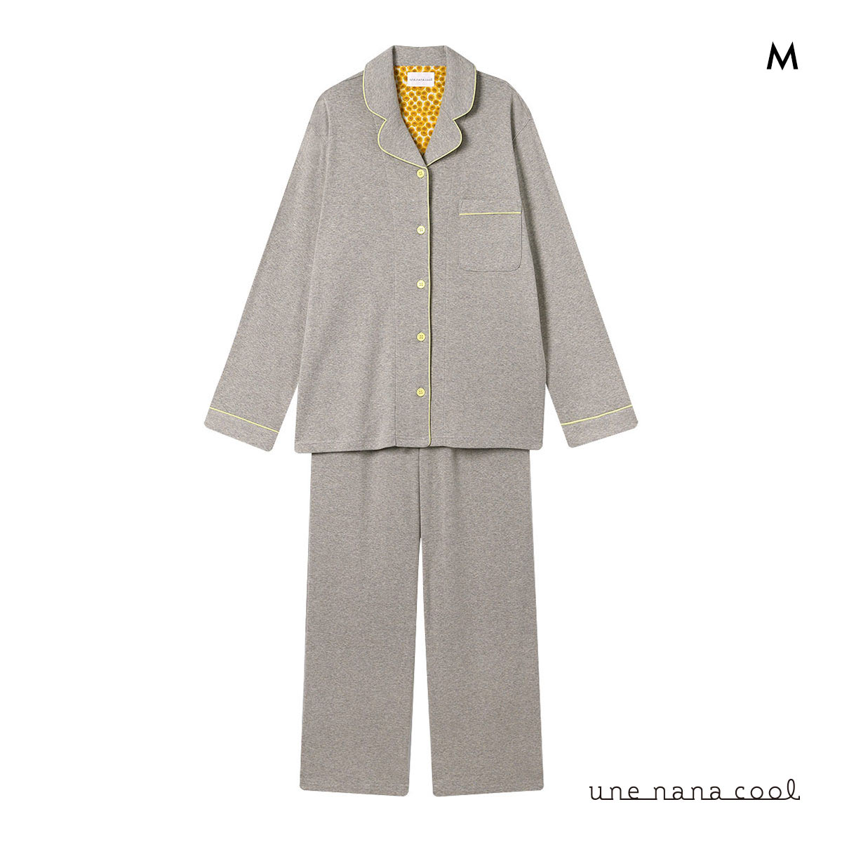 ウンナナクール やわらか杢フライスパジャマ MADE WITH LIBERTY FABRIC ルームウェア 上下セット 長袖 une nana cool(LGY-薄グレー-M)