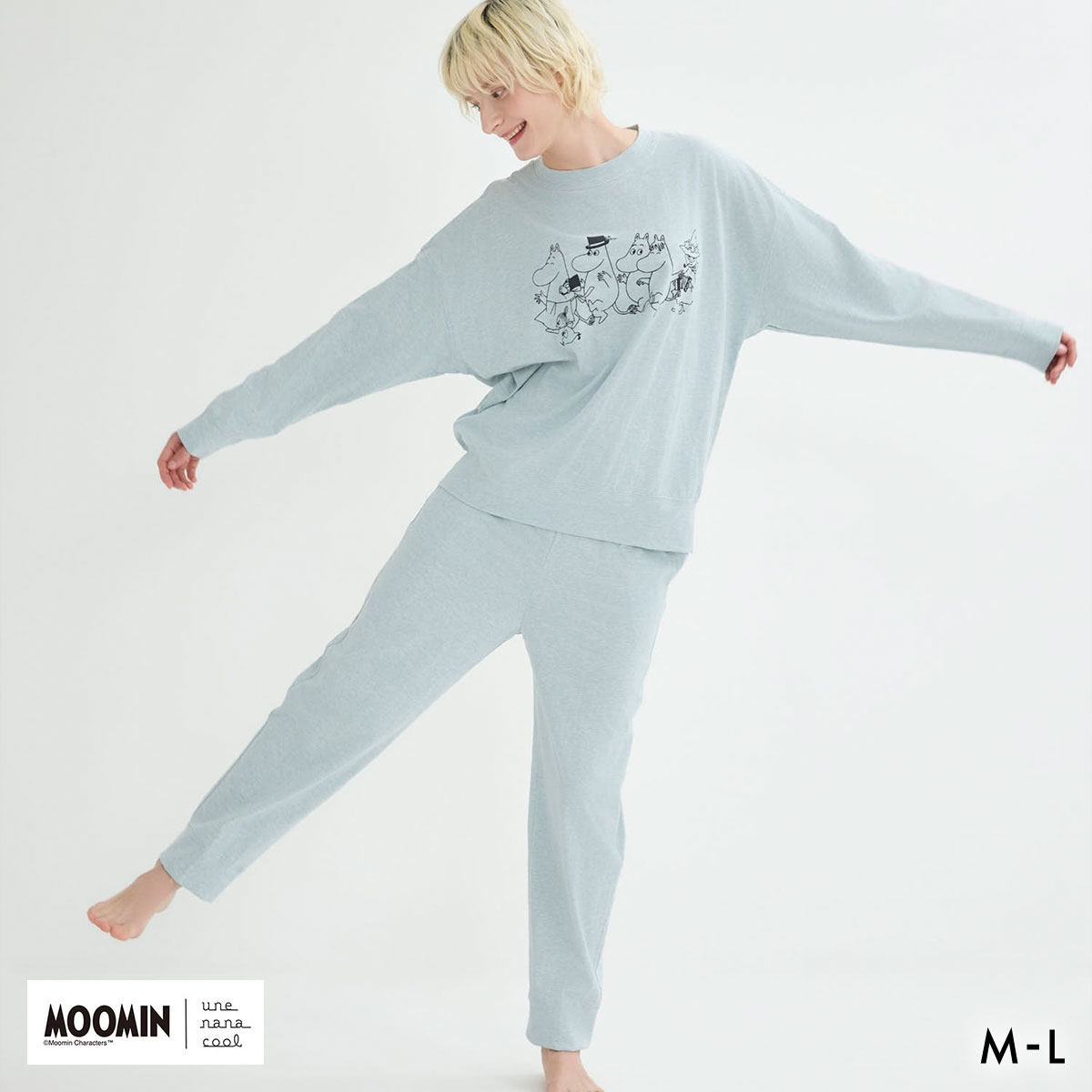 ウンナナクール MOOMIN × une nana cool 綿100％ 杢天竺長袖パジャマ ルームウェア パジャマ 上下セット 長袖 レディース