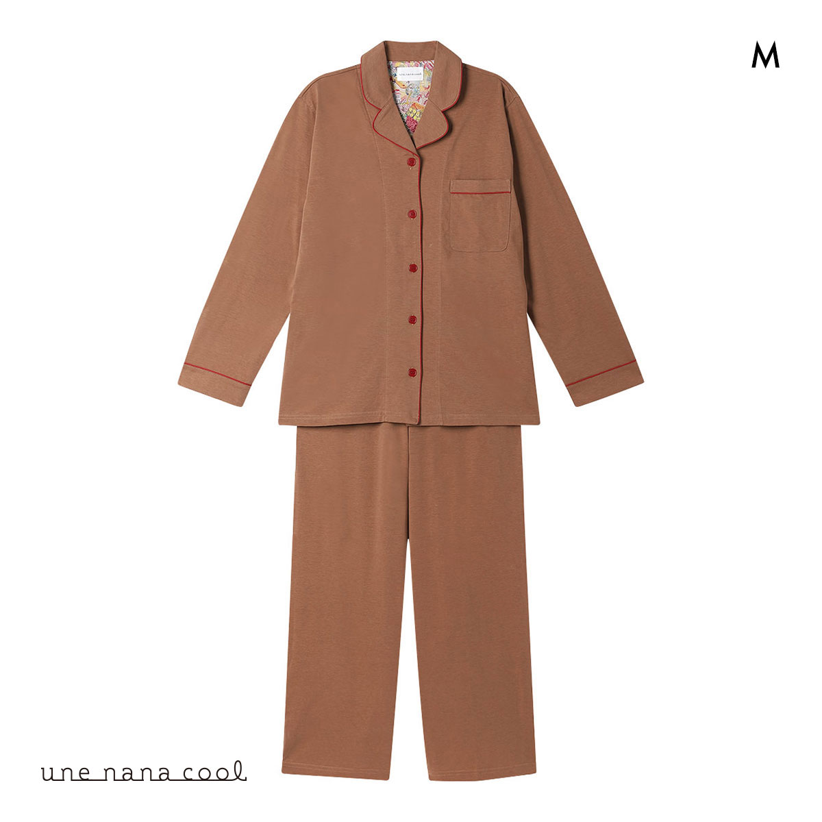 ウンナナクール 綿混 ラスティック天竺パジャマ MADE WITH LIBERTY FABRIC ルームウェア パジャマ 上下セット レディース une nana cool(BR-ブラウン-M)