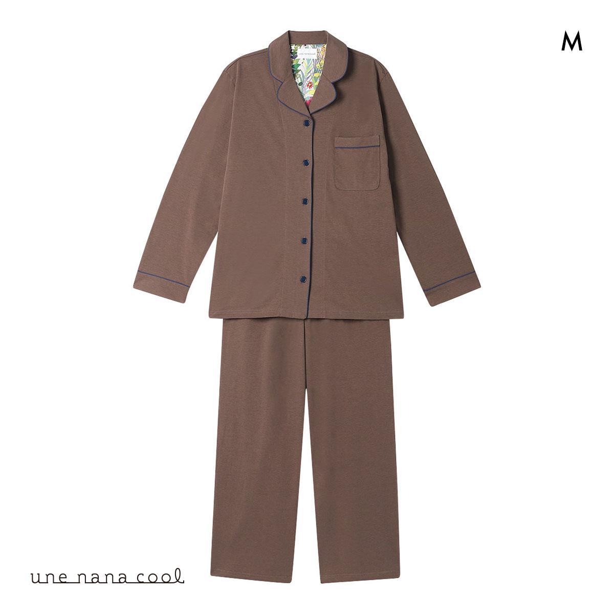 ウンナナクール 綿混 ラスティック天竺パジャマ MADE WITH LIBERTY FABRIC ルームウェア パジャマ 上下セット レディース une nana cool(DBR-濃ブラウン-M)