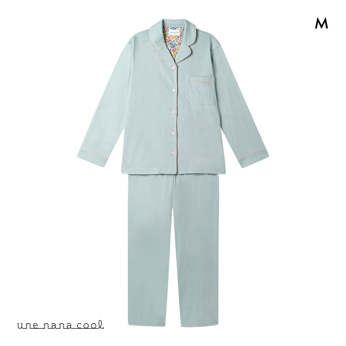 ウンナナクール 綿100％ シルケットスムースパジャマ MADE WITH LIBERTY FABRIC ルームウェア パジャマ 上下セット 長袖 une nana cool(SX-サックス-M)