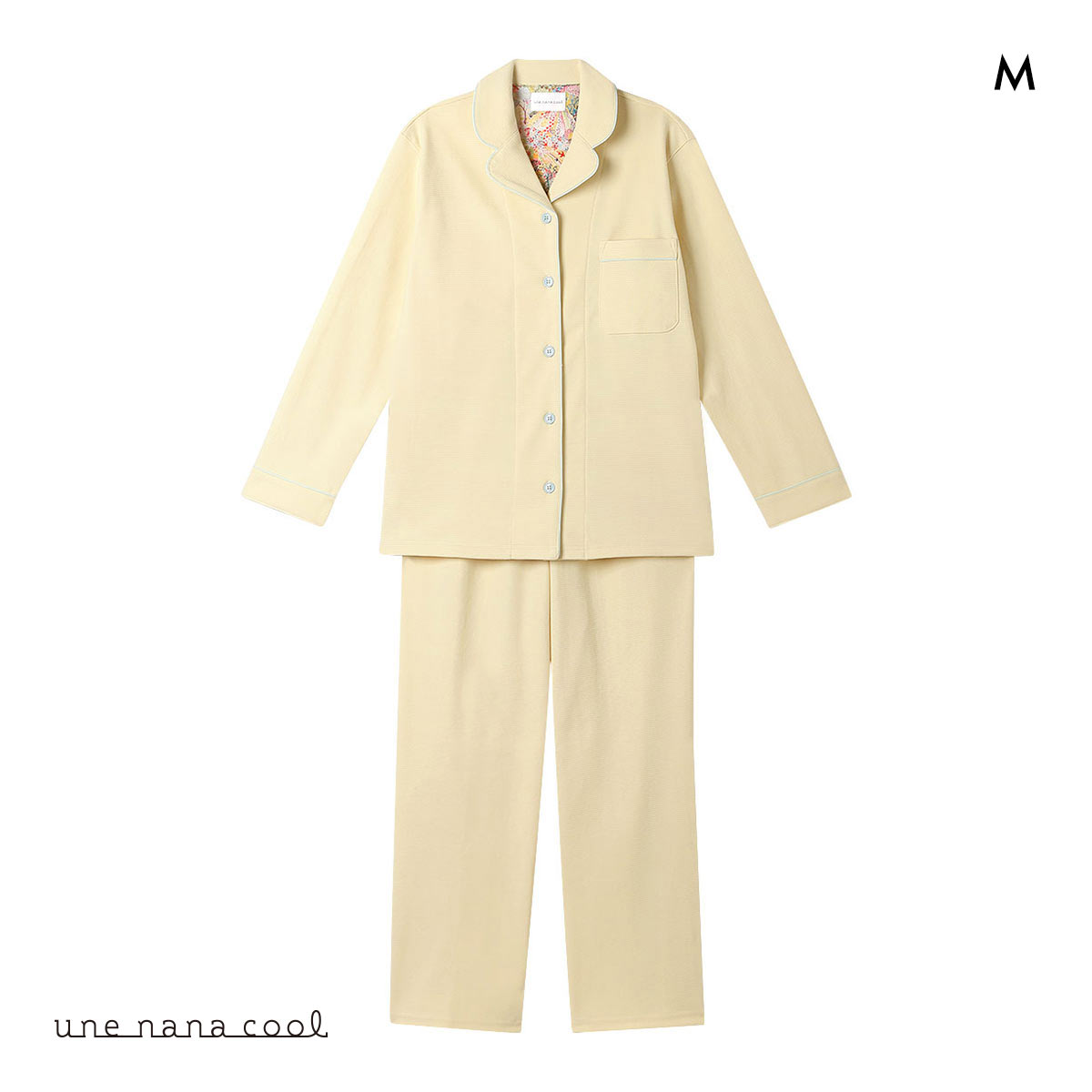 ウンナナクール 綿混 ラッセルストレッチパジャマ  MADE WITH LIBERTY FABRIC ルームウェア 上下セット 長袖 レディース une nana cool(CR-クリーム-M)