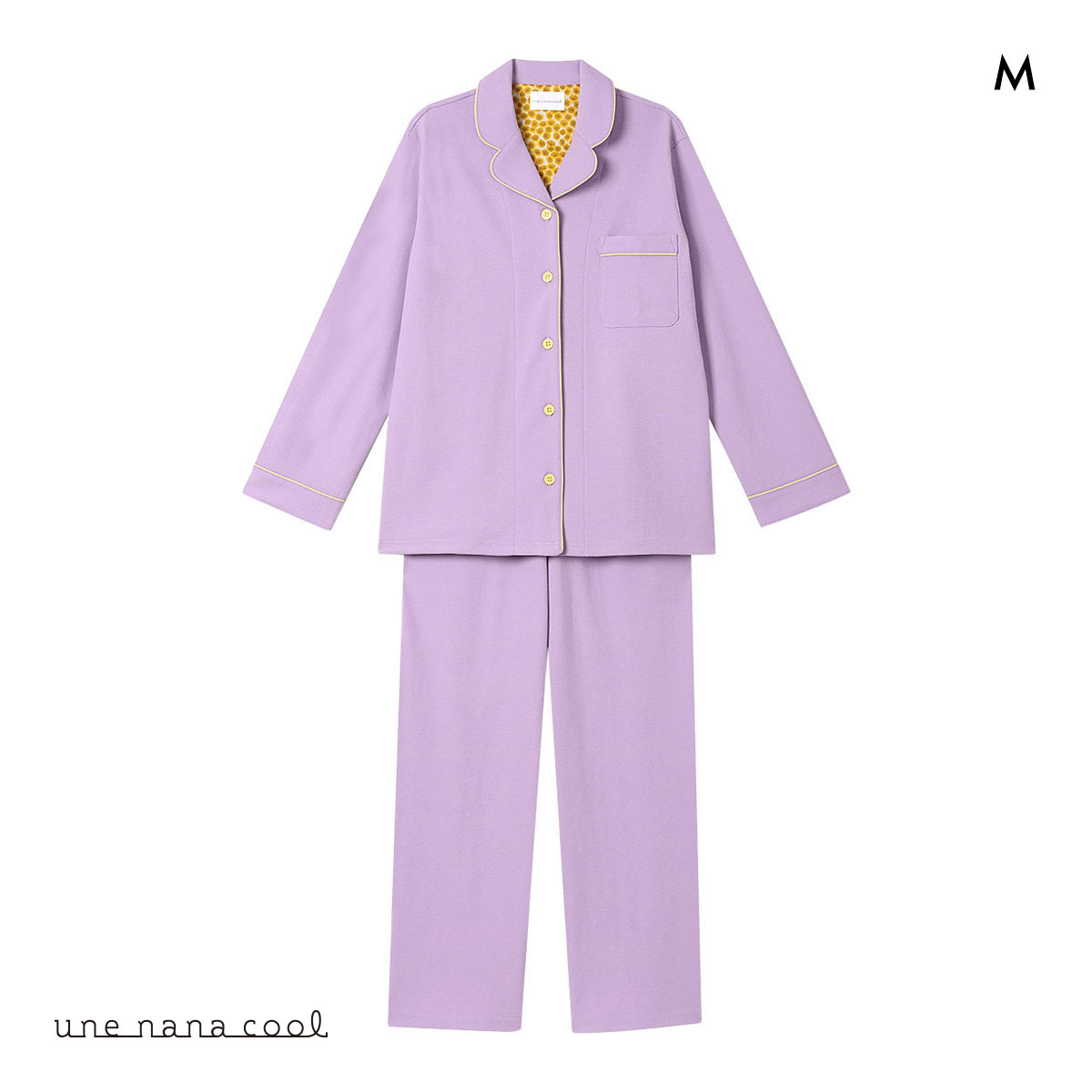 ウンナナクール 綿混 ラッセルストレッチパジャマ  MADE WITH LIBERTY FABRIC ルームウェア 上下セット 長袖 レディース une nana cool(PU-パープル-M)