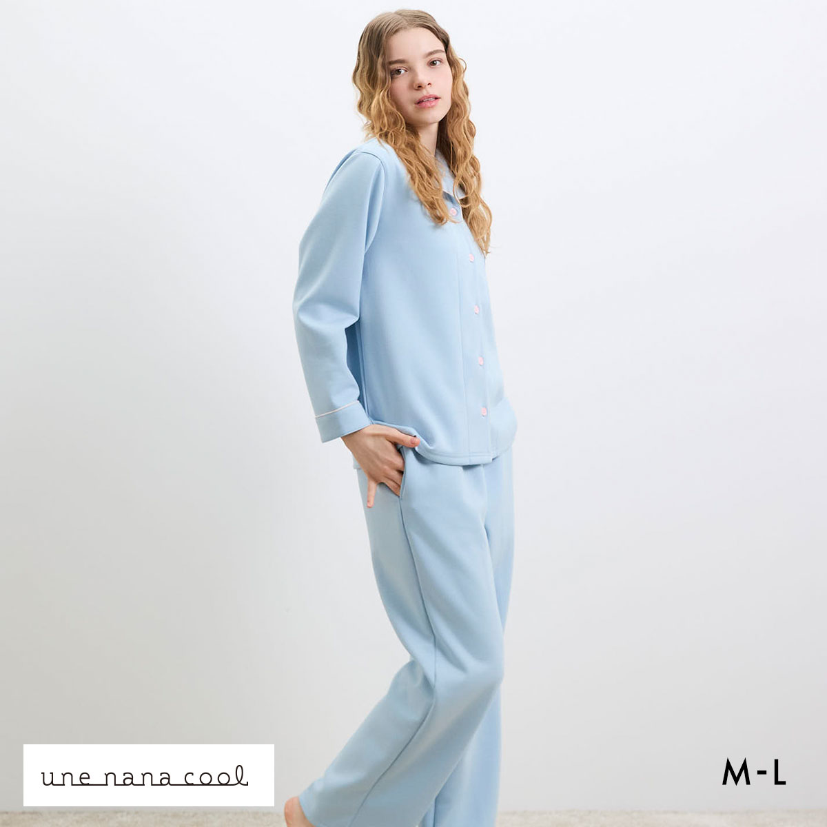 ウンナナクール 綿混 ハイゲージダブルエアー 長袖開襟パジャマ MADE WITH LIBERTY FABRIC ルームウェア パジャマ 上下セット une nana cool(SX-サックス-M)