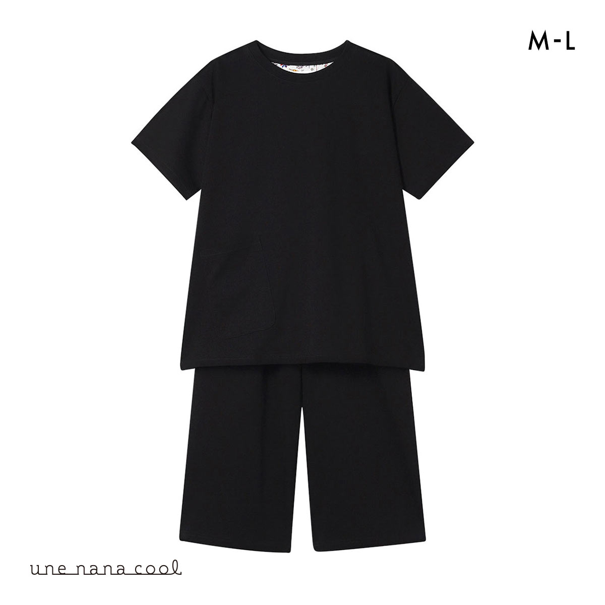 ウンナナクール 綿100％ シルケット天竺半袖パジャマ MADE WITH LIBERTY FABRIC ルームウェア パジャマ 上下セット une nana cool(BK-ブラック-M)