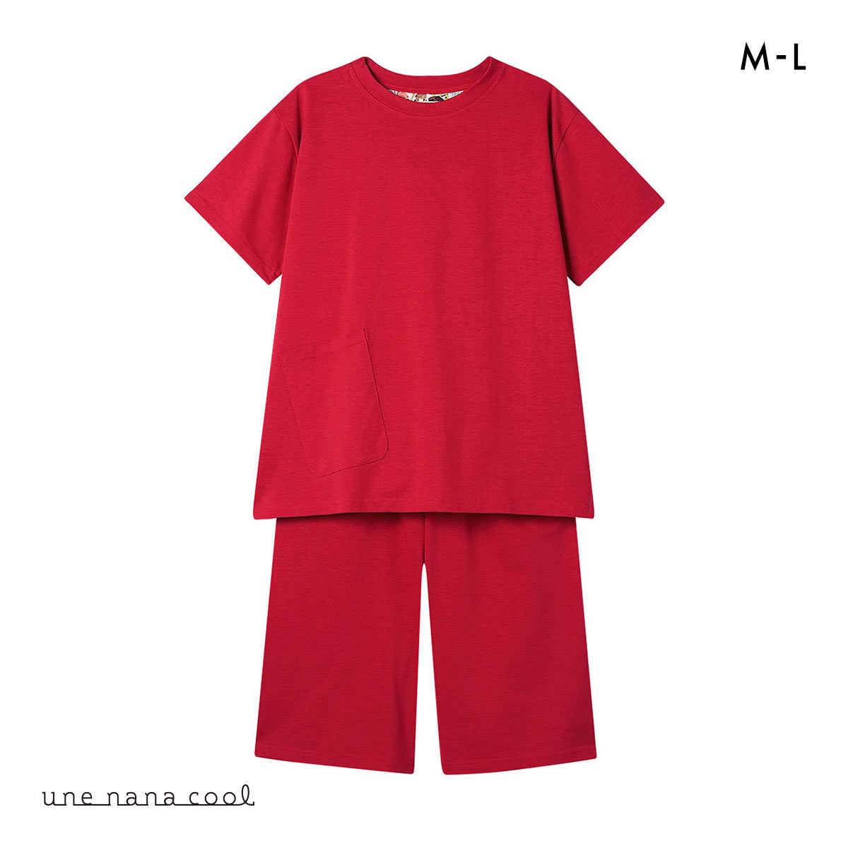 ウンナナクール 綿100％ シルケット天竺半袖パジャマ MADE WITH LIBERTY FABRIC ルームウェア パジャマ 上下セット une nana cool(RE-レッド-M)