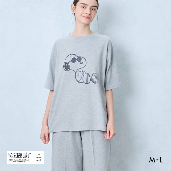 ウンナナクール 綿混 PEANUTS × une nana cool やわらか天竺パジャマ スヌーピー ルームウェア 上下セット 半袖 レディース une nana cool