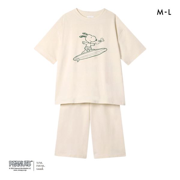 ウンナナクール 綿混 PEANUTS × une nana cool リヨセルハイゲージウラケパジャマ ルームウェア スヌーピー 上下セット 長袖 レディース une nana cool