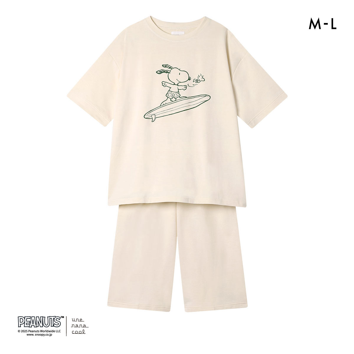 ウンナナクール 綿混 PEANUTS × une nana cool リヨセルハイゲージウラケパジャマ ルームウェア スヌーピー 上下セット 長袖 レディース une nana cool(IV-アイボリー-M)